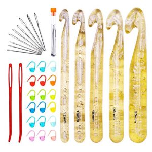 huge crochet hook set,9 pieces large eye blunt needles,12mm-25mm large size yarn crochet hooks needles with 20 stitch markers and 2 tapestry needle
