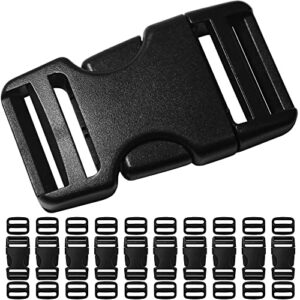 Buckles for Straps 1": Side Release Buckle Plastic Clip 10 set + Tri-Glide Slide 20 pcs Fit 1 inch Wide Nylon Webbing Canvas Strap, Heavy Duty Replacement Backpack Dog Collar, Dual Adjustable No Sew