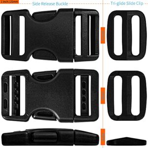 Buckles for Straps 1": Side Release Buckle Plastic Clip 10 set + Tri-Glide Slide 20 pcs Fit 1 inch Wide Nylon Webbing Canvas Strap, Heavy Duty Replacement Backpack Dog Collar, Dual Adjustable No Sew