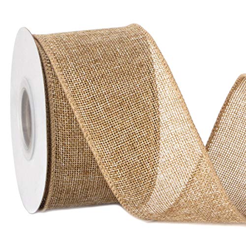 Ribbli Burlap Wired Ribbon,2-1/2 Inch x 10 Yard,Natural,Solid Wired Edge Ribbon for Big Bow,Wreath,Tree Decoration,Outdoor Decoration