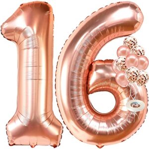 katchon, sweet 16 balloons rose gold – 40 inch | sweet 16 birthday decorations | rose gold 16 balloon numbers with confetti balloons | sweet sixteen balloons | 16th birthday decorations for girls