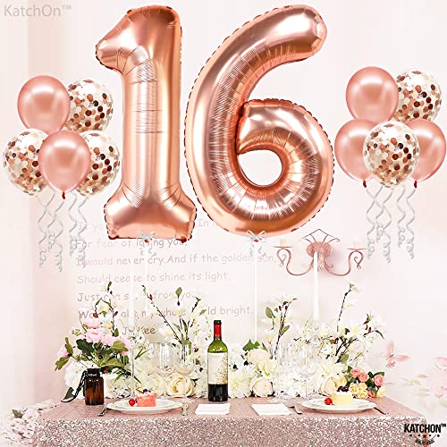 KatchOn, Sweet 16 Balloons Rose Gold - 40 Inch | Sweet 16 Birthday Decorations | Rose Gold 16 Balloon Numbers with Confetti Balloons | Sweet Sixteen Balloons | 16th Birthday Decorations for Girls