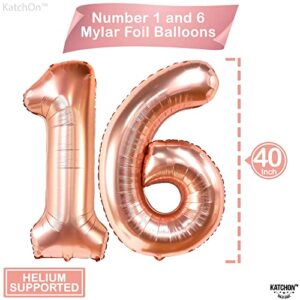 KatchOn, Sweet 16 Balloons Rose Gold - 40 Inch | Sweet 16 Birthday Decorations | Rose Gold 16 Balloon Numbers with Confetti Balloons | Sweet Sixteen Balloons | 16th Birthday Decorations for Girls