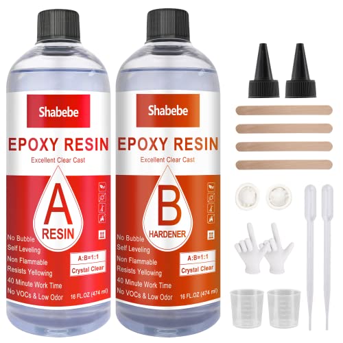 Epoxy Resin, Upgrade Formula 32OZ 2X UV Resistant Resin, Epoxy Casting and Coating Resin Kit with Sticks, Self Leveling Easy Mix for Art, Crafts, Jewelry Making, River Tables of Art Resin