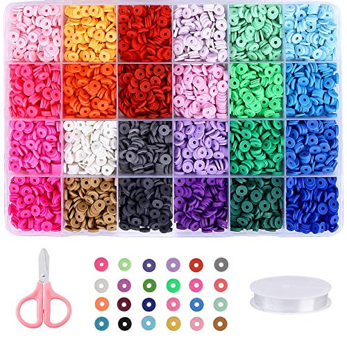 Greentime Clay Beads, 4500pcs Flat Round Spacer Clay Beads Heishi Beads for Bracelets Jewelry Making Kit Earring DIY Crafts for Holiday Gift (24Color 6mm)