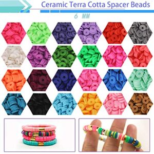 Greentime Clay Beads, 4500pcs Flat Round Spacer Clay Beads Heishi Beads for Bracelets Jewelry Making Kit Earring DIY Crafts for Holiday Gift (24Color 6mm)