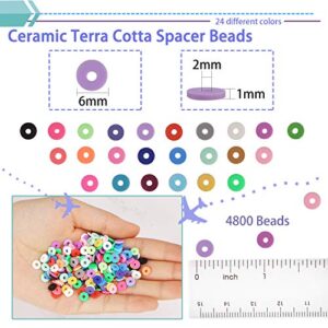 Greentime Clay Beads, 4500pcs Flat Round Spacer Clay Beads Heishi Beads for Bracelets Jewelry Making Kit Earring DIY Crafts for Holiday Gift (24Color 6mm)
