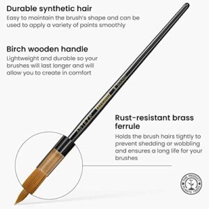 Arteza Paint Brushes, Set of 12, Premium Synthetic Acrylic & Oil Paint Brushes with Brass Ferrules & Wooden Birch Handles, Painting Art Supplies for Beginners and Experts