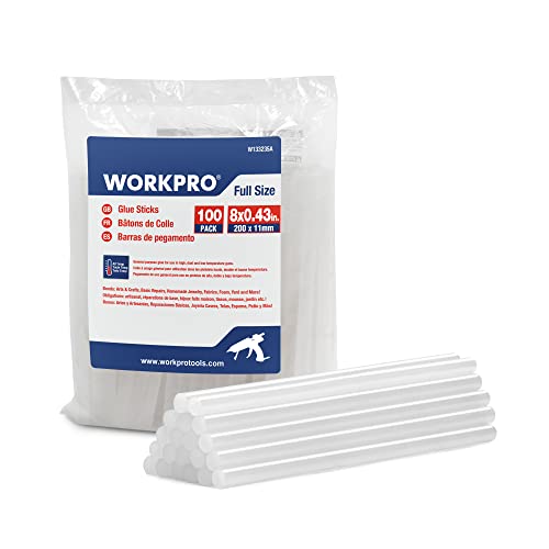 WORKPRO Full Size Hot Glue Sticks, 100-pack, 0.43x8 Inches, Compatible with Most Glue Guns, Multipurpose for DIY Art Craft General Repairs, Home Decorations and Gluing Projects