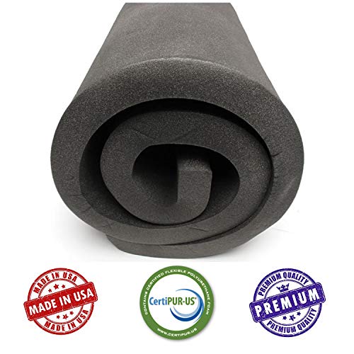 AKTRADING CO. CertiPUR-US Certified Charcoal Rubber Foam Sheet Cushion (Seat Replacement, Upholstery Sheet, Foam Padding, Acoustic Foam Sheet) - 1"H X 24"W X 72"L