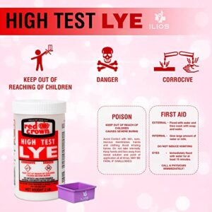 Ilios Boyer Lye - Pure Red Crown High Test Lye for DIY Soapmaking, House Cleaning Supplies - Soap Base, Paint Remover, Drain Cleaner - Non-Food Grade - Soap Making Kit with 2 2Lb Bottles, 1 Soap Mold