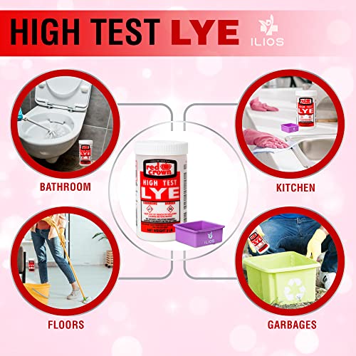 Ilios Boyer Lye - Pure Red Crown High Test Lye for DIY Soapmaking, House Cleaning Supplies - Soap Base, Paint Remover, Drain Cleaner - Non-Food Grade - Soap Making Kit with 2 2Lb Bottles, 1 Soap Mold