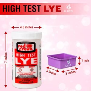 Ilios Boyer Lye - Pure Red Crown High Test Lye for DIY Soapmaking, House Cleaning Supplies - Soap Base, Paint Remover, Drain Cleaner - Non-Food Grade - Soap Making Kit with 2 2Lb Bottles, 1 Soap Mold