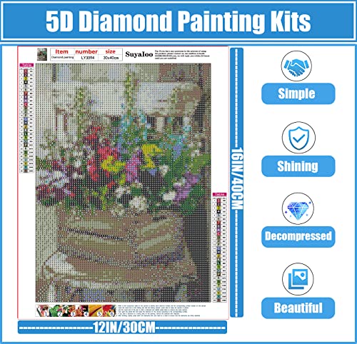 Suyaloo Flowers Diamond Painting Kits for Adults - 5D Diamond Art Kits for Adults Kids Beginner,DIY Full Drill Diamond Dots Rhinestone Diamond Arts Kits for Home Wall Decor Gifts 12x16inch