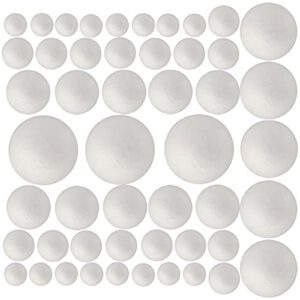 50 pack craft foam balls, 5 sizes(1-2.4 inches),white polystyrene smooth round balls, foam balls for arts and crafts, christmas, diy craft for home, supplies school craft project and holiday party。