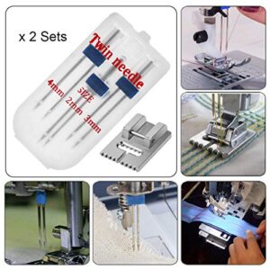 6Pack Twin Needle Double Needle with 2 PCS 9 Groove Pintuck Presser Foot 3 Size 2/90 3/90 4/90 by HOWRIN