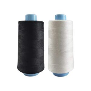 2 spools polyester sewing thread spools, 2 colors white and black, 3000 yards each spool, 40/2 all-purpose connecting threads for sewing machine and hand repair works for hand & machine sewing