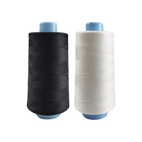 2 Spools Polyester Sewing Thread Spools, 2 Colors White and Black, 3000 Yards Each Spool, 40/2 All-Purpose Connecting Threads for Sewing Machine and Hand Repair Works for Hand & Machine Sewing