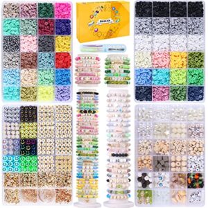 bozuan 4 boxes 14220 pcs polymer clay beads for bracelet making kit for teen girls ages 6-12, jewelry making kit with white turquoise, volcanic stones, obsidian, crystal stones and so on