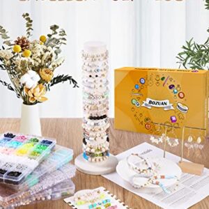 BOZUAN 4 Boxes 14220 PCS Polymer Clay Beads for Bracelet Making Kit for Teen Girls Ages 6-12, Jewelry Making Kit with White Turquoise, Volcanic Stones, Obsidian, Crystal Stones and So On