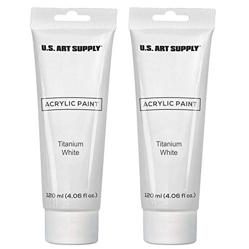 U.S. Art Supply Artists Acrylic Color Paint, Titanium White, 2 Extra-Large 120ml Tubes - Professional Grade, Excellent Tinting Strength, Mixable - Portrait Painting, Canvas, Wood - Student, Beginner