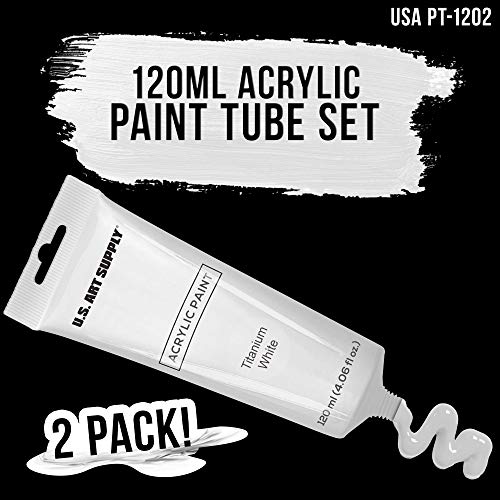 U.S. Art Supply Artists Acrylic Color Paint, Titanium White, 2 Extra-Large 120ml Tubes - Professional Grade, Excellent Tinting Strength, Mixable - Portrait Painting, Canvas, Wood - Student, Beginner