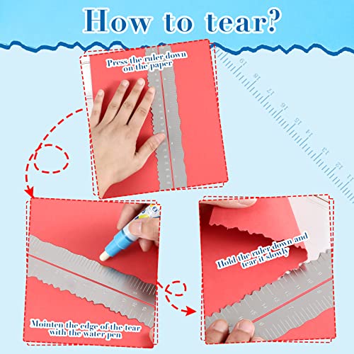 3 Pcs Metal Paper Tearing Ruler Craft Ruler Stainless Steel Deckle Edge Ruler Paper Ripper Tool Irregular Edges Measuring Tool with Water Pen for School Scrapbook