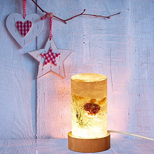 Cylinder Light Resin Silicone Mold Set, Include Cylinder Light Resin Mold and USB Powered Wooden Lighted Base Stand for DIY Desktop Ornaments Table Lamp Table Candle Home Decorations (3 Pieces)