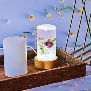 Cylinder Light Resin Silicone Mold Set, Include Cylinder Light Resin Mold and USB Powered Wooden Lighted Base Stand for DIY Desktop Ornaments Table Lamp Table Candle Home Decorations (3 Pieces)