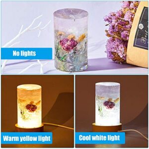 Cylinder Light Resin Silicone Mold Set, Include Cylinder Light Resin Mold and USB Powered Wooden Lighted Base Stand for DIY Desktop Ornaments Table Lamp Table Candle Home Decorations (3 Pieces)