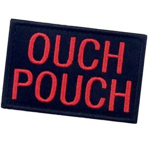 Ouch Pouch Embroidered Patch Tactical Moral Applique Fastener Hook & Loop Emblem, Red & Black