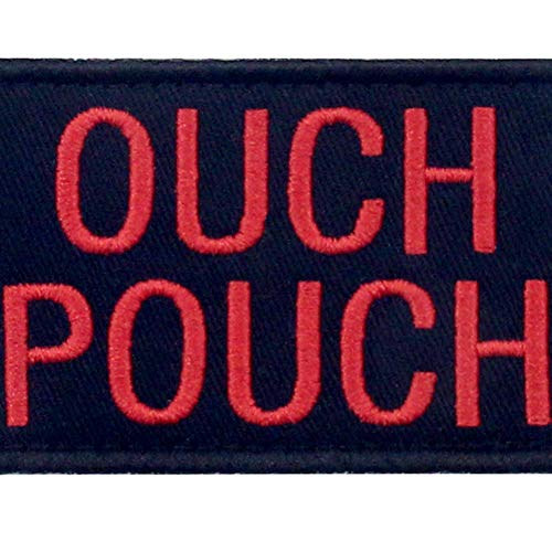 Ouch Pouch Embroidered Patch Tactical Moral Applique Fastener Hook & Loop Emblem, Red & Black