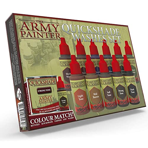 The Army Painter 11 Nontoxic Miniature Paint Washes in Dropper Bottles - Rich Pigment Fluid Acrylic Paint Washes Miniature Painting Kit, Liquid Acrylic Paint Set - Warpaint Quickshade Wash Set