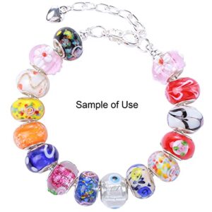 Weebee Murano Glass Beads Large Hole Beads European Lampwork Spacer Beads Silver Plated Cores Bracelet Charms for Jewelry Making 50 Pcs Mix