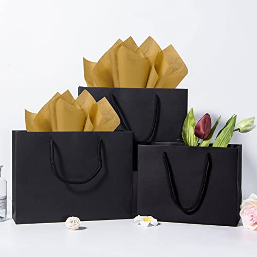 Dasofine Thick Kraft Paper Black Gift Bags with Handles 20pcs, Shopping Bag 9"×4"×7", Reusable Party Favor Bags, Matte Wrapping Bag for Small Business, Retail Stores, Merchandise