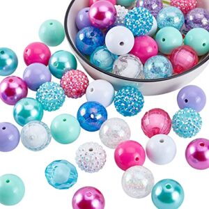 ph pandahall 50pcs chunk beads, 20mm bubblegum beads colorful large rhinestone pearl beads loose beads round spacer beads for jewelry bracelet necklace pen bag chain making crafts supplies