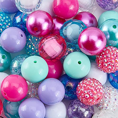 PH PandaHall 50pcs Chunk Beads, 20mm Bubblegum Beads Colorful Large Rhinestone Pearl Beads Loose Beads Round Spacer Beads for Jewelry Bracelet Necklace Pen Bag Chain Making Crafts Supplies