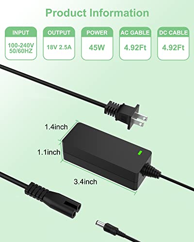 Power Cord for Cricut Explore air 2, Expression 2, Personal Expression Create, Mini, Cake, Explore, Cricut Maker Model: KSAH1800250T1M2 Cutting Charger Power Supply Cord