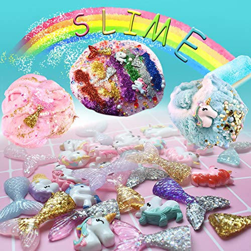 Hulluter 70PCS Slime Add Ins Slime Kit Floam Beads Fish Bowl Beads Mreaind Unicorn Slime Charms Glitter Jars Slime Supplies Kit