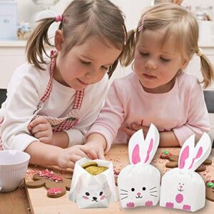 100PCS Cute Rabbit Long Ear Candy Gift Bags, Easter Goodie Bags Bunny Cookie Snack Bag Packaging Cookie Supplies