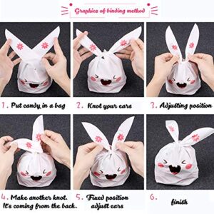 100PCS Cute Rabbit Long Ear Candy Gift Bags, Easter Goodie Bags Bunny Cookie Snack Bag Packaging Cookie Supplies