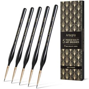ARTEGRIA Detail Paint Brush Set - 5 Miniature Paint Brushes Size Round 3/0 000 - Fine Tips Ergonomic Handles for Small Scale Models Warhammer 40k Paint by Numbers for Adults - Acrylic Watercolor Oil