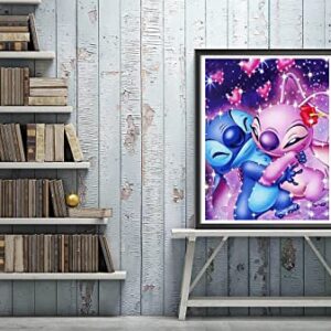 Stitch Diamond Painting Kits for Valentine's Day,Diamond Art Kit for Adults,5D Cute Diamond Dots Full Drill Round for Parents-Children Interrction,Wall Decor,Gift,Relaxing(16X12)