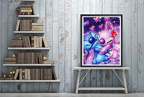 Stitch Diamond Painting Kits for Valentine's Day,Diamond Art Kit for Adults,5D Cute Diamond Dots Full Drill Round for Parents-Children Interrction,Wall Decor,Gift,Relaxing(16X12)