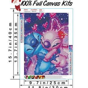 Stitch Diamond Painting Kits for Valentine's Day,Diamond Art Kit for Adults,5D Cute Diamond Dots Full Drill Round for Parents-Children Interrction,Wall Decor,Gift,Relaxing(16X12)