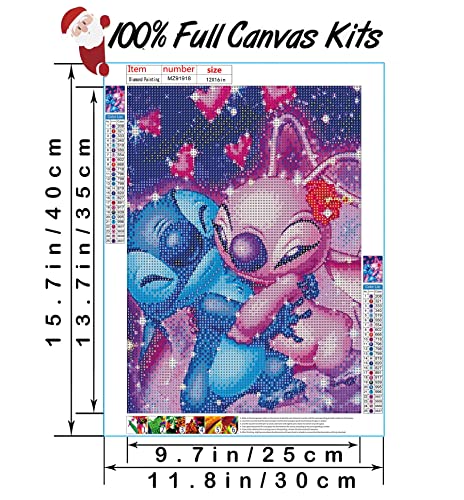 Stitch Diamond Painting Kits for Valentine's Day,Diamond Art Kit for Adults,5D Cute Diamond Dots Full Drill Round for Parents-Children Interrction,Wall Decor,Gift,Relaxing(16X12)