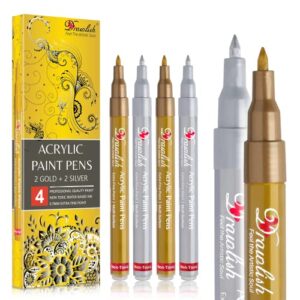 acrylic paint pens – permanent markers 2 gold pens & 2 silver paint marker pens set of 4 acrylic pens 0.7mm extra fine tip – ideal for rock painting, fabric, glass, wood, canvas, ceramic, porcelain