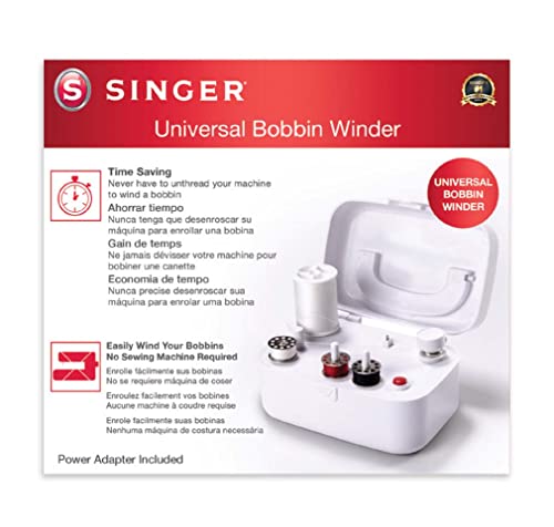 SINGER | Bobbin Winder For Sewing Machines - For Class 15 and 15J Bobbins - Simple & Portable - Battery Powered With Included Power Adapter , White