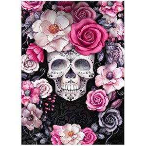 ync diy square diamond painting skull flower for adult full drill paint with diamonds kits 5d diamond art for wall decor-ync001 (red)