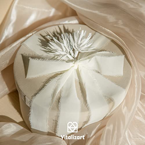 Vitalizart 3 Rolls Handmade Fringe Chiffon Silk Ribbon 1.5" x 7Yd Cream White Ribbons Set for Wedding Invitations, Bridal Bouquets, Gifts Wrapping, DIY Crafts